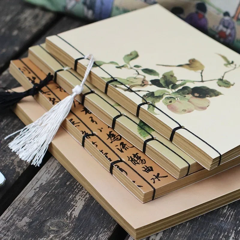 Graph Paper Pad - สมุดสเก็ตช์กระดาษคราฟท์ว่างเปล่ามีพู่แบบโบราณสมุดโน้ตไดอารีส่วนตัวสไตล์ย้อนยุคของจีนสมุดบันทึกเครื่องเขียนสำหรับนักเรียน