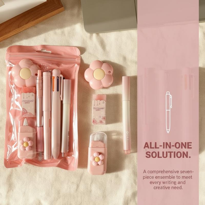 Stationery Supplier - ชุดเครื่องเขียนพรีเมียม 7 ชิ้น, ชุดปากกาแบบกลางสำหรับการเรียนรู้, ของขวัญสำหรับนักเรียนสำเร็จการศึกษาและสำนักงาน