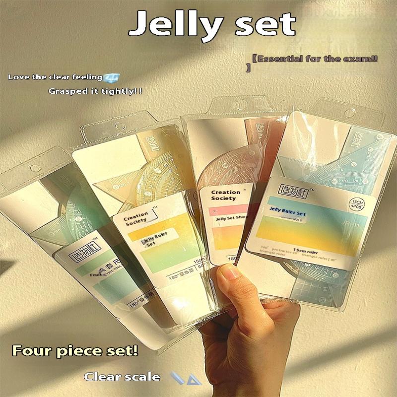 Ruler Set Transparent - 4 ชิ้น/เซ็ต 15 ซม.ไม้บรรทัดเยลลี่ชุดหนาวัดชุดเครื่องเขียนสแควร์โปร่งใสวัดไม้บรรทัดของขวัญนักเรียน
