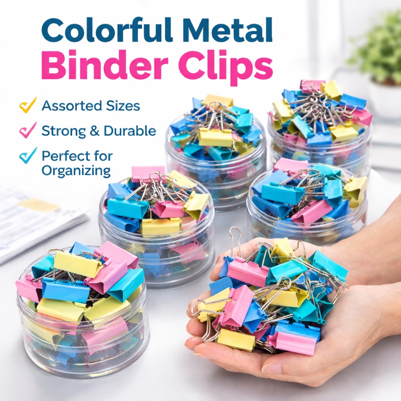 Binder Clip Assorted - คลิปหนีบกระดาษโลหะหลากสี คลิปหนีบกระดาษสำหรับเอกสาร คลิปหนีบเอกสารสีดำ อุปกรณ์เครื่องเขียน