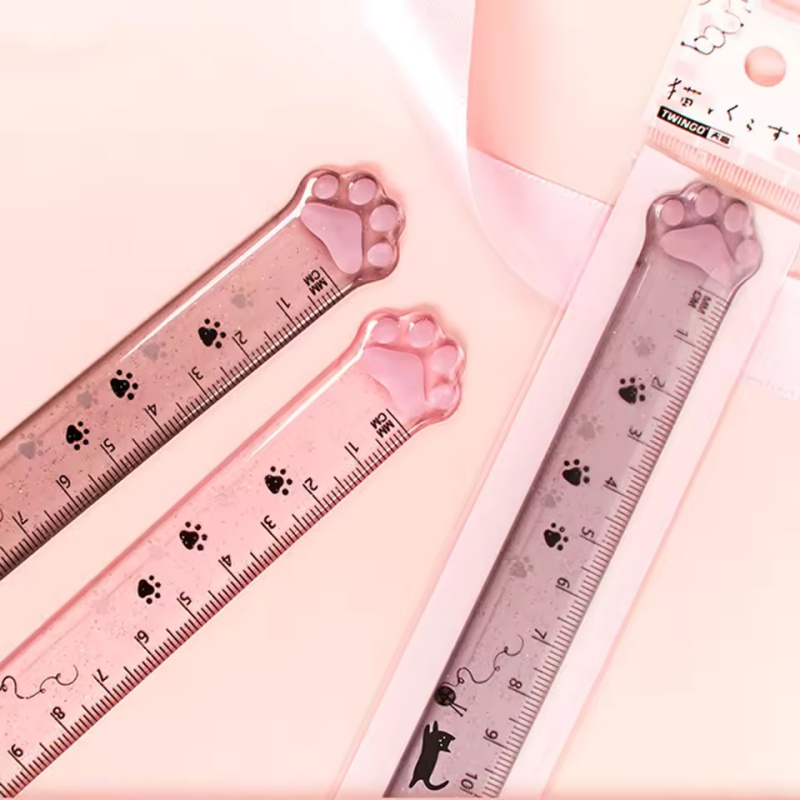 Ruler Set Transparent - 1 ชิ้น ไม้บรรทัดลายอุ้งเท้าแมว ไม้บรรทัดพลาสติกใส สำหรับนักเรียน อุปกรณ์เครื่องเขียนสำนักงาน
