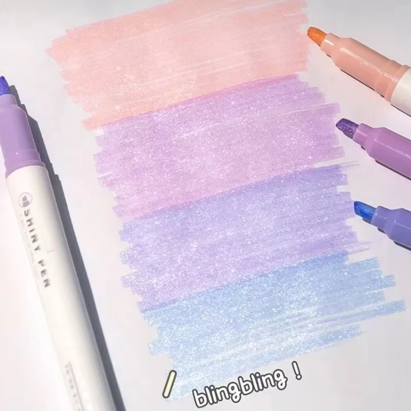 Highlighter Set Pastel - ปากกาไฮไลท์เตอร์กลิตเตอร์ 4 สี/ชุด ปากกามาร์คเกอร์แบบหัวเล็ก ปากกาสำหรับวาดภาพ สมุดภาพ