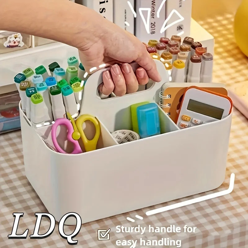 Ideal Stationery & Office Supply - ตะกร้าเก็บของแบบพกพา 5 ช่อง - ที่จัดระเบียบโต๊ะพลาสติกพร้อมที่จับ เหมาะสำหรับปากกา