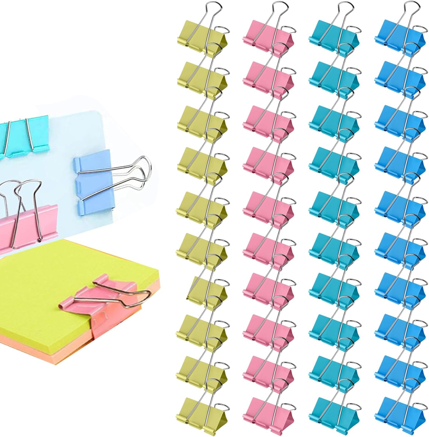 Binder Clip Assorted - คลิปหนีบกระดาษแบบพับได้, คลิปหนีบกระดาษ 40 ชิ้น, โลหะ, คลิปหนีบเอกสาร,