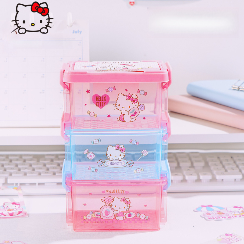Office Supply Office Stationery Items - กล่องเก็บของบนโต๊ะทำงานลายเฮลโลคิตตี้ กล่องซ้อนน่ารักสำหรับนักเรียน อุปกรณ์สำนักงาน เครื่องประดับ และของใช้เบ็ดเตล็ด