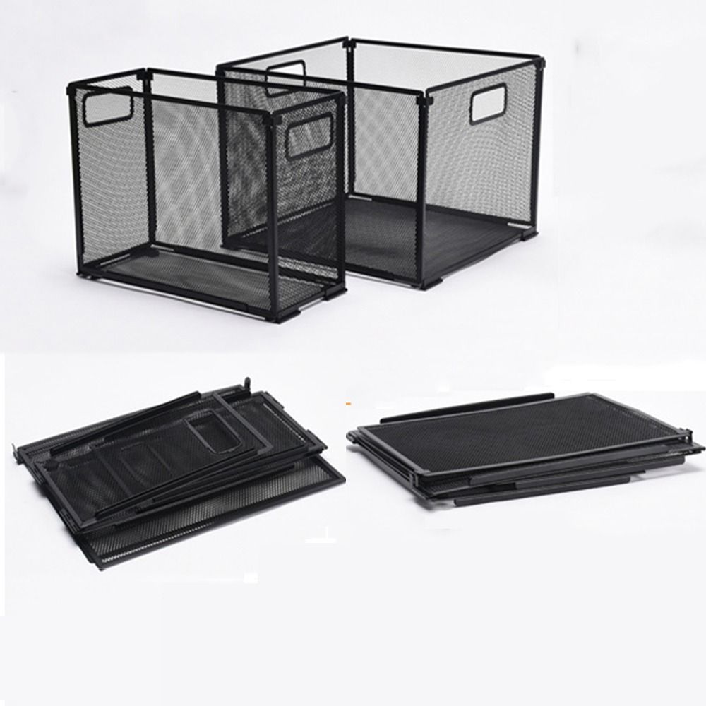 File Folder Hanging - แฟ้มตาข่ายโลหะแบบแขวน ไม่รวมแฟ้มเอกสาร กล่องเก็บเอกสารแบบพับได้ สีดำ ถาดเอกสารแบบถอดได้ สำหรับสำนักงาน