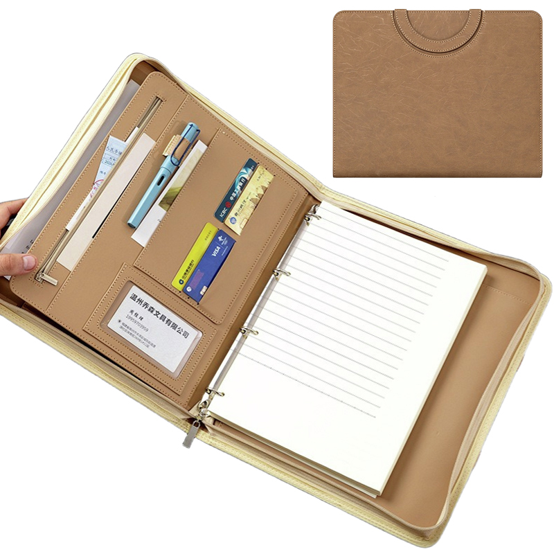 Binder Clip Assorted - แฟ้มเอกสารธุรกิจอเนกประสงค์ A4 หนัง PU พร้อมห่วงใส่เอกสาร ช่องใส่บัตร