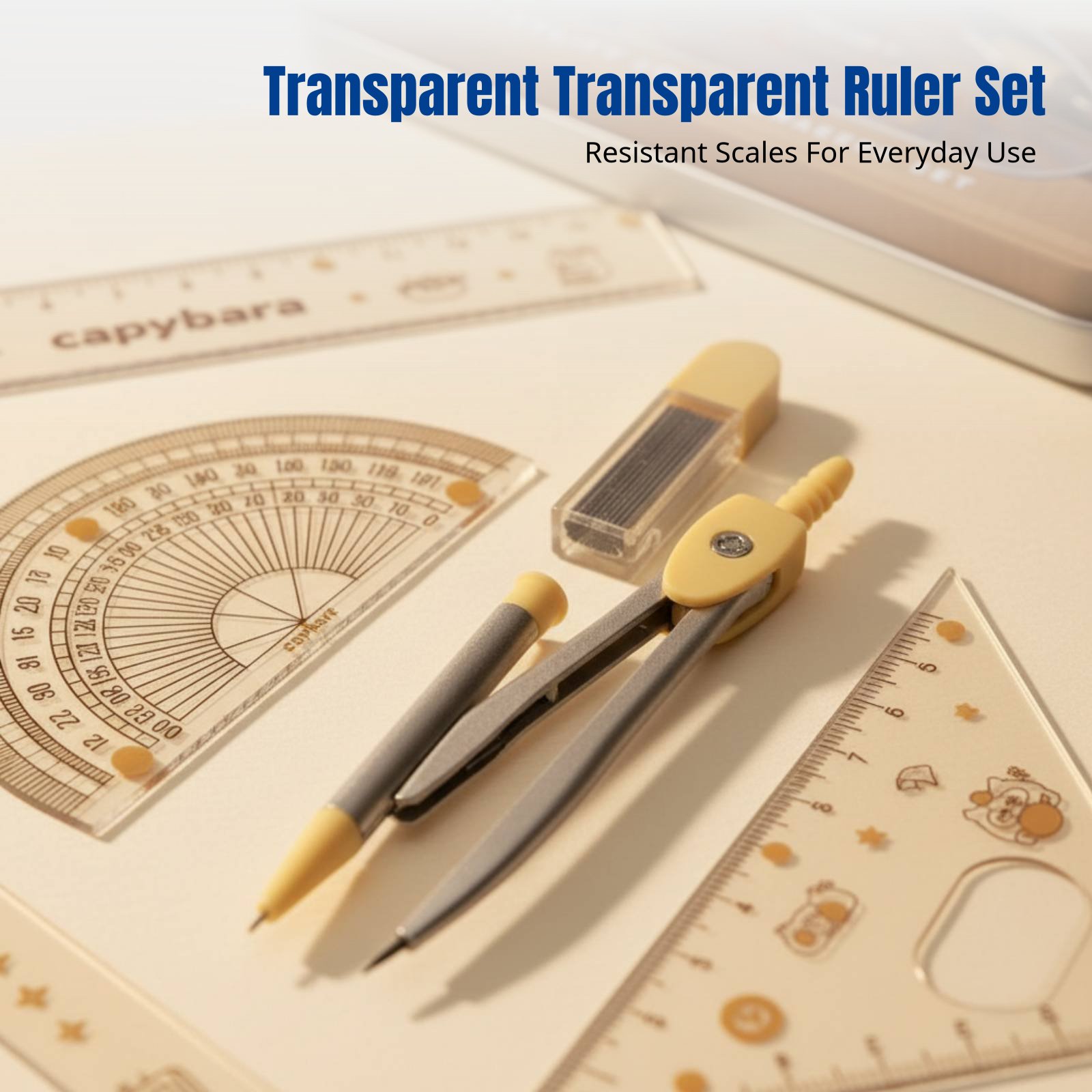 Ruler Set Transparent - ชุดไม้บรรทัดสำหรับนักเรียน ธีมการ์ตูน โปร่งใส สำหรับโรงเรียนประถมและมัธยม ดีไซน์รูปสัตว์น่ารัก