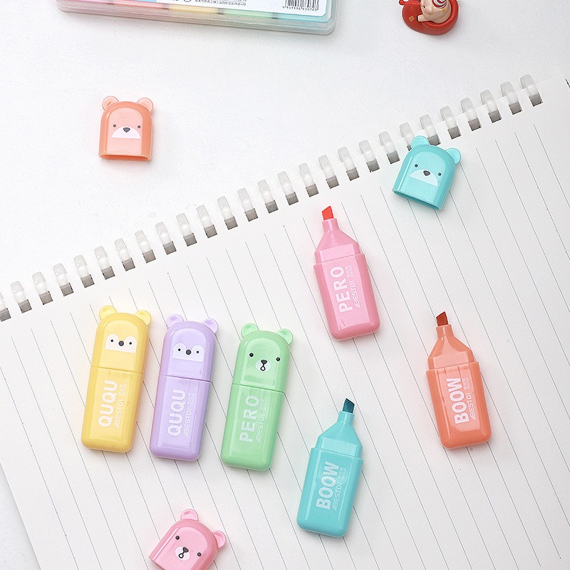 ปากกาไฮไลท์รูปหมีน่ารัก 4/6/12 - Highlighter Set Pastel บทวิจารณ์และราคา
