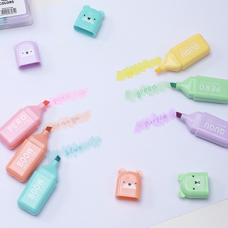ปากกาไฮไลท์รูปหมีน่ารัก 4/6/12 - Highlighter Set Pastel บทวิจารณ์และราคา